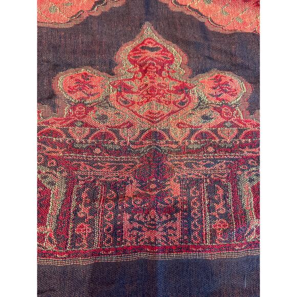 Pashmina Oversize Scarf Brown Red Orange Butterfly Floral Fringe - Picture 7 of 7